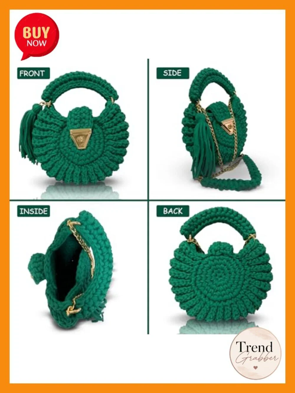 Handmade Crochet Evening Clutch Purse with Crossbody Chain Strap